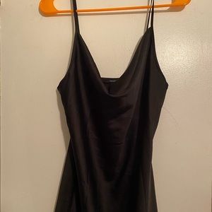 Mini black satin slip dress